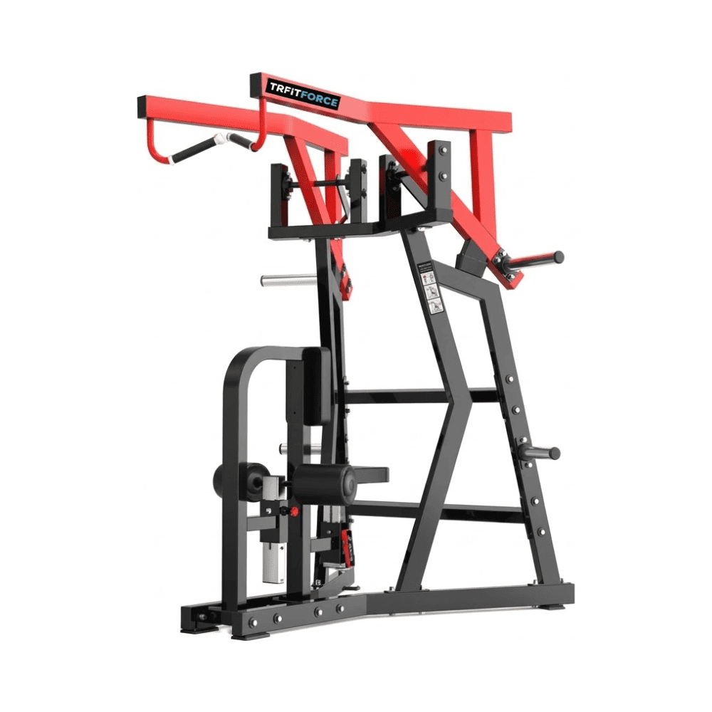 Máquina Remo com Encosto Alto TM02 TRFIT para treino de costas, dorsais, trapézio e bíceps com carga por anilhas.